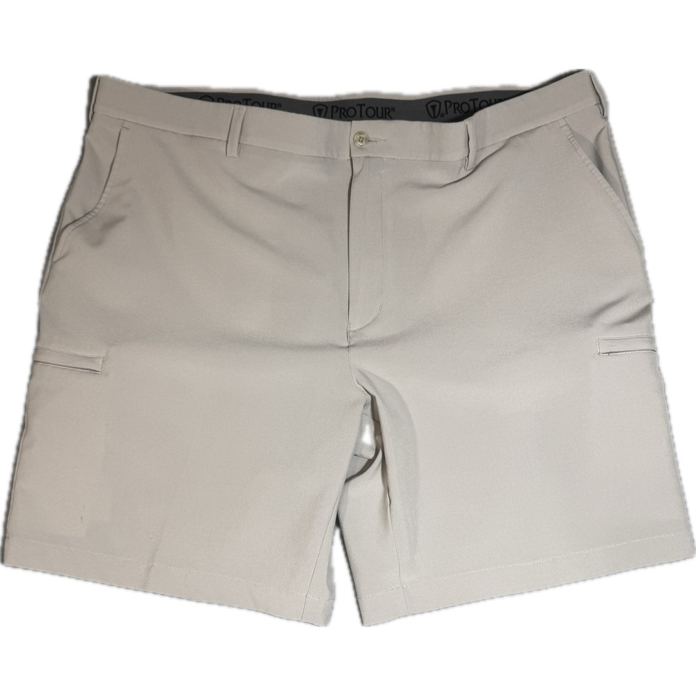 ProTour Mens Golf Shorts Size 42 Stone Beige Performance Flat Front Stretch 8 In